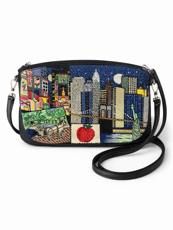 Handbags - NYC Cityscape Sequin Beaded Crossbody Bag